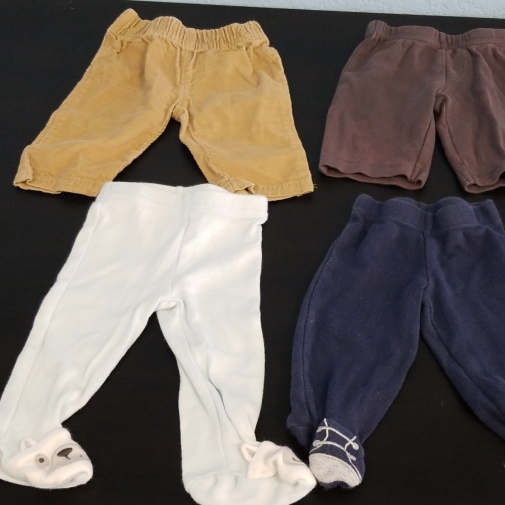 Newborn pants, some are footed.